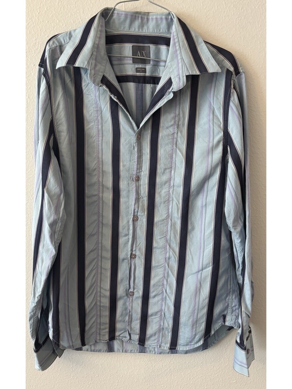 AX Armani Exchange Button Up Men’s Blue Striped Long Sleeve Casual Shirt Medium